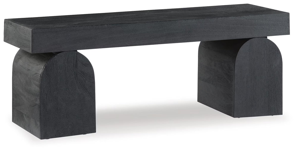 Holgrove Accent Bench - Matte Black Solid Wood with Oversized Decorative Legs