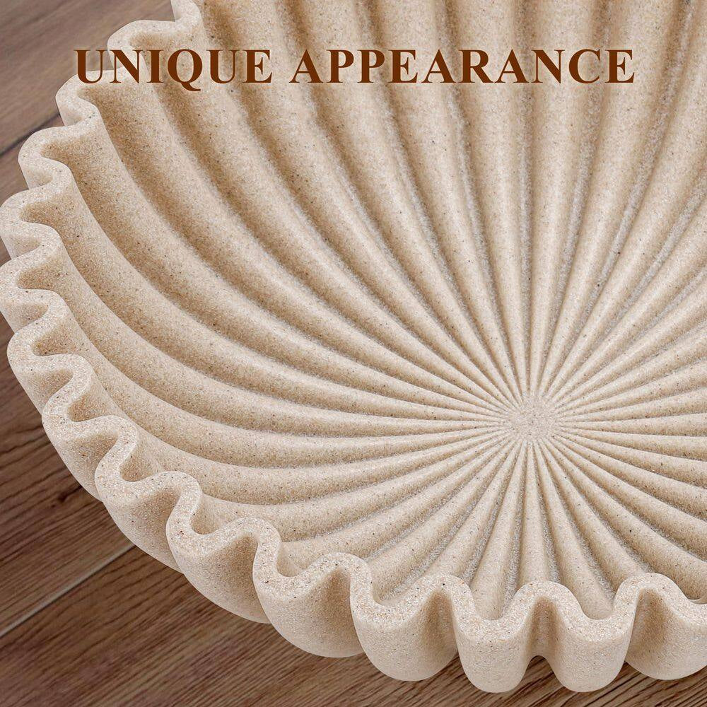 10 In. X 10 In. Large Decorative Bowl Artificial Stone Decorative Fruit Bowl for Kitchen Counter Beige