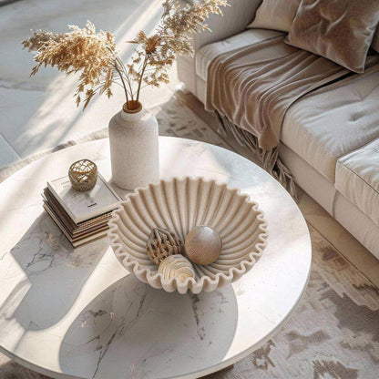 10 In. X 10 In. Large Decorative Bowl Artificial Stone Decorative Fruit Bowl for Kitchen Counter Beige