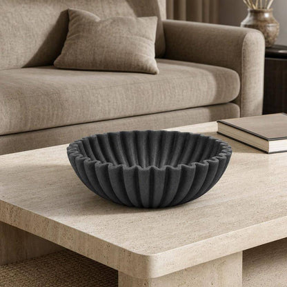 10 In. X 10 In. Large Decorative Bowl Artificial Stone Decorative Fruit Bowl for Kitchen Counter Black