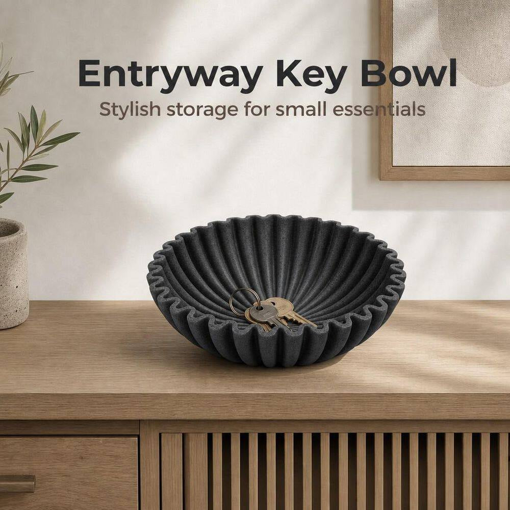 10 In. X 10 In. Large Decorative Bowl Artificial Stone Decorative Fruit Bowl for Kitchen Counter Black