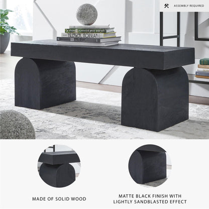 Holgrove Accent Bench - Matte Black Solid Wood with Oversized Decorative Legs