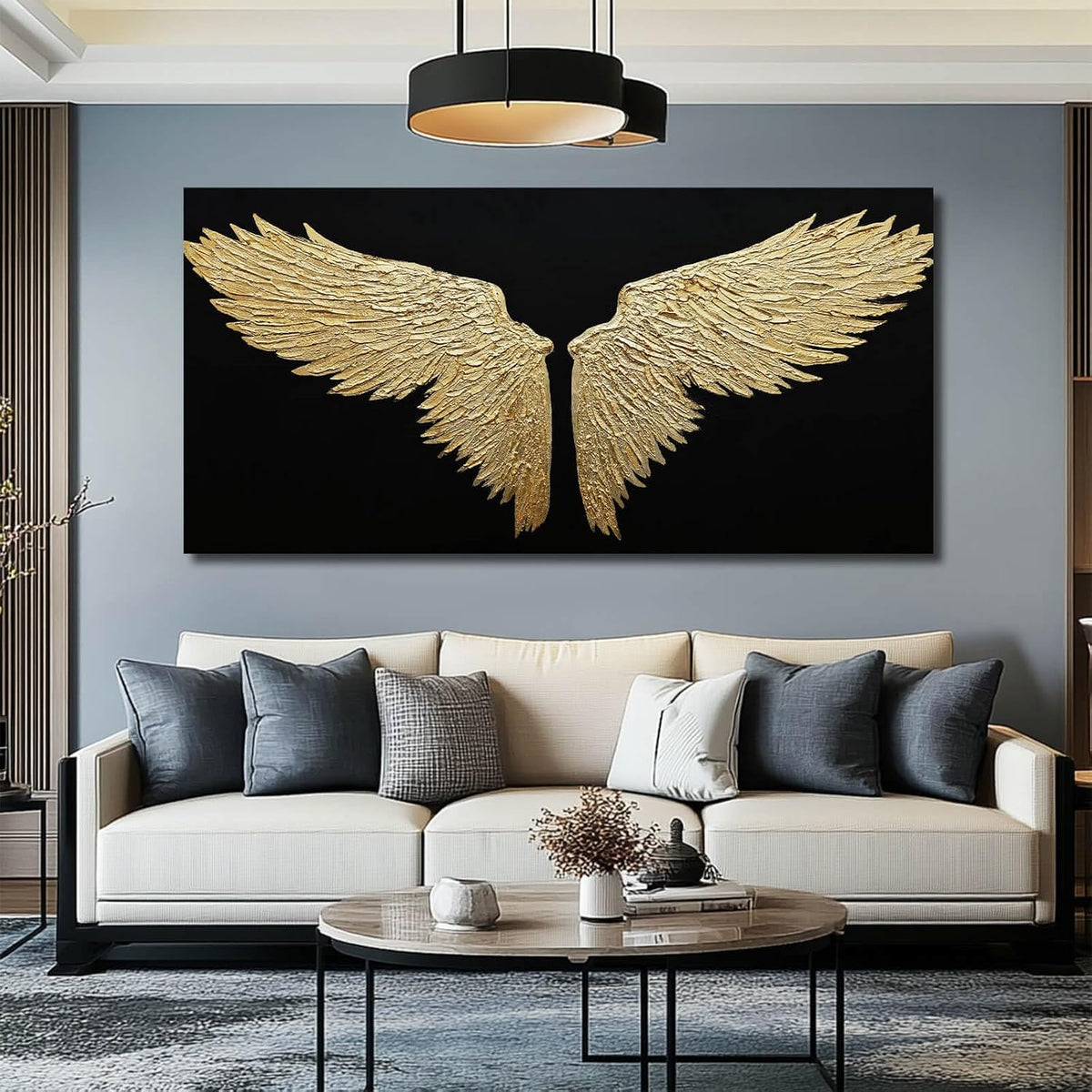 Large Canvas Art Black Abstract Wall Decor Gold Bird Painting Modern Wall Art for Office Minimalist Home Decor Artwork for Living Room 29X58 Inch