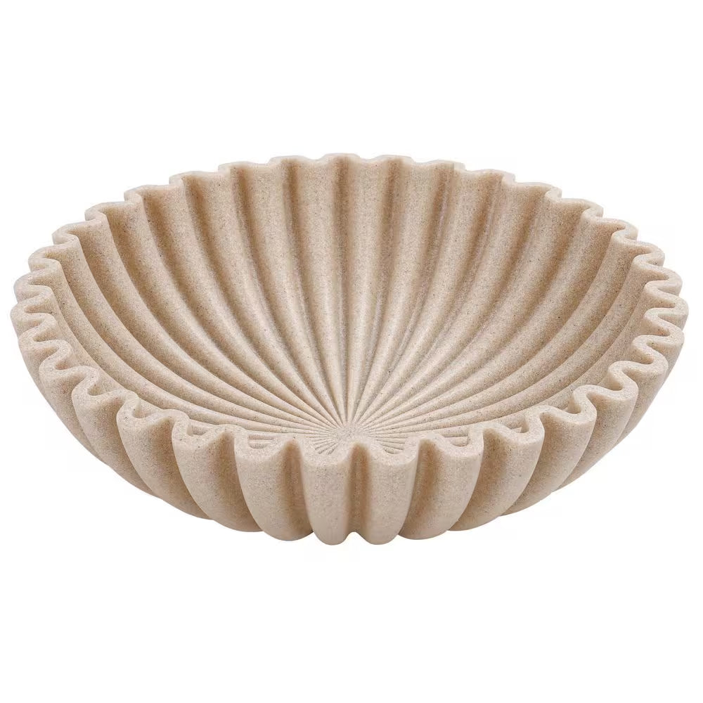 10 In. X 10 In. Large Decorative Bowl Artificial Stone Decorative Fruit Bowl for Kitchen Counter Beige