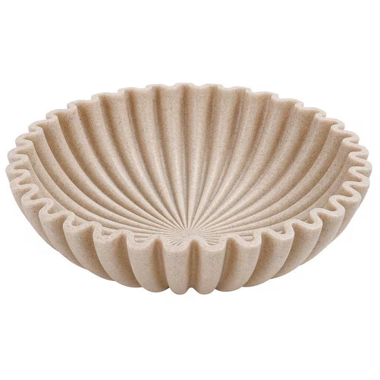10 In. X 10 In. Large Decorative Bowl Artificial Stone Decorative Fruit Bowl for Kitchen Counter Beige