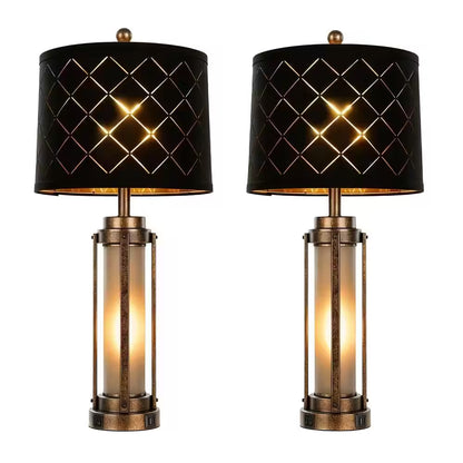27 In. Farmhouse Amber Table Lamp Set of 2, Bedside Lamp with Nightlight, USB-A+C Charging Ports, LED Bulbs Included