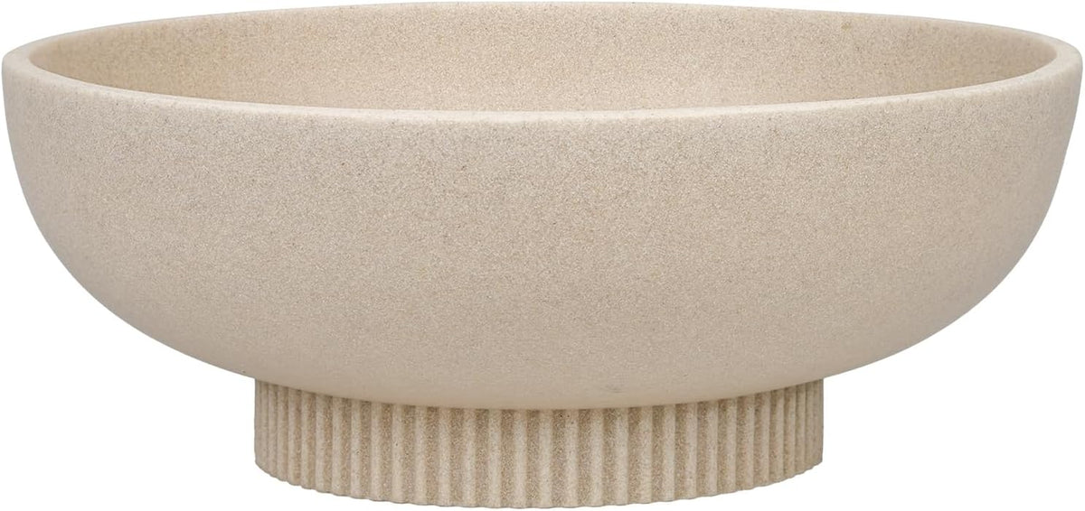 Large Resin Pedestal Decorative Bowl - Modern Handicraft Bowls for Home Decor - Fruit Bowl for Kitchen Counter - Key Bowl for Entryway Table,Artificial Stone Beige