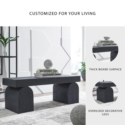 Holgrove Accent Bench - Matte Black Solid Wood with Oversized Decorative Legs