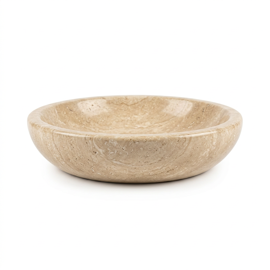 Travertine decorative bowl on white background
