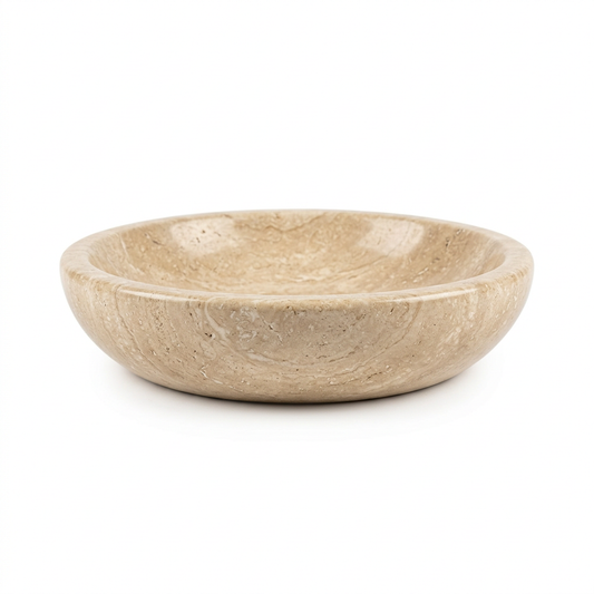 Travertine decorative bowl on white background