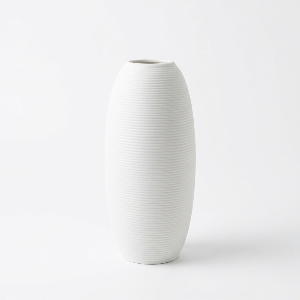 White ceramic minimalist vase on white background