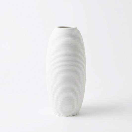 White ceramic minimalist vase on white background